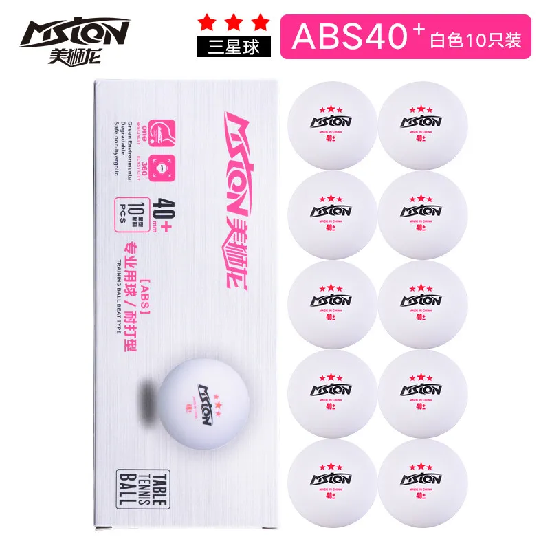 MSLON 3 Stars Table Tennis Balls ABS New Material Table Tennis Ball 40+ Ping Pong Balls 10PCS Per Box For Competition Training