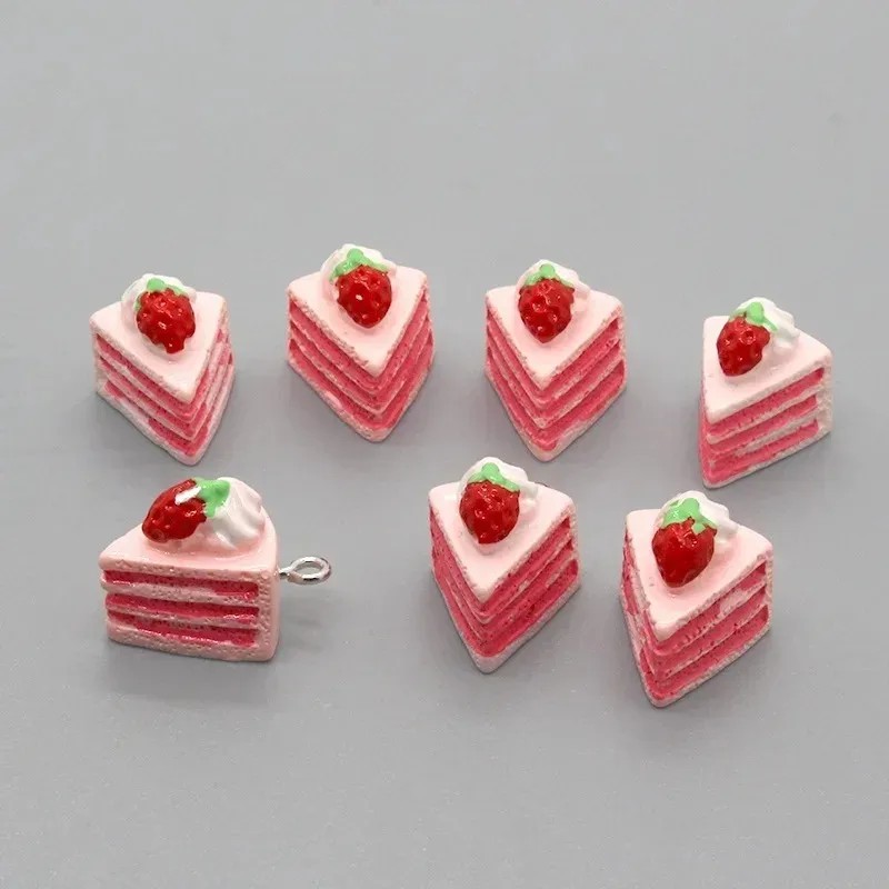 10pcs/Pack Simulation 3D Strawberry Layer Cake Resin Pendants Lovely Dessert Charms Handmade Supplies - view 6
