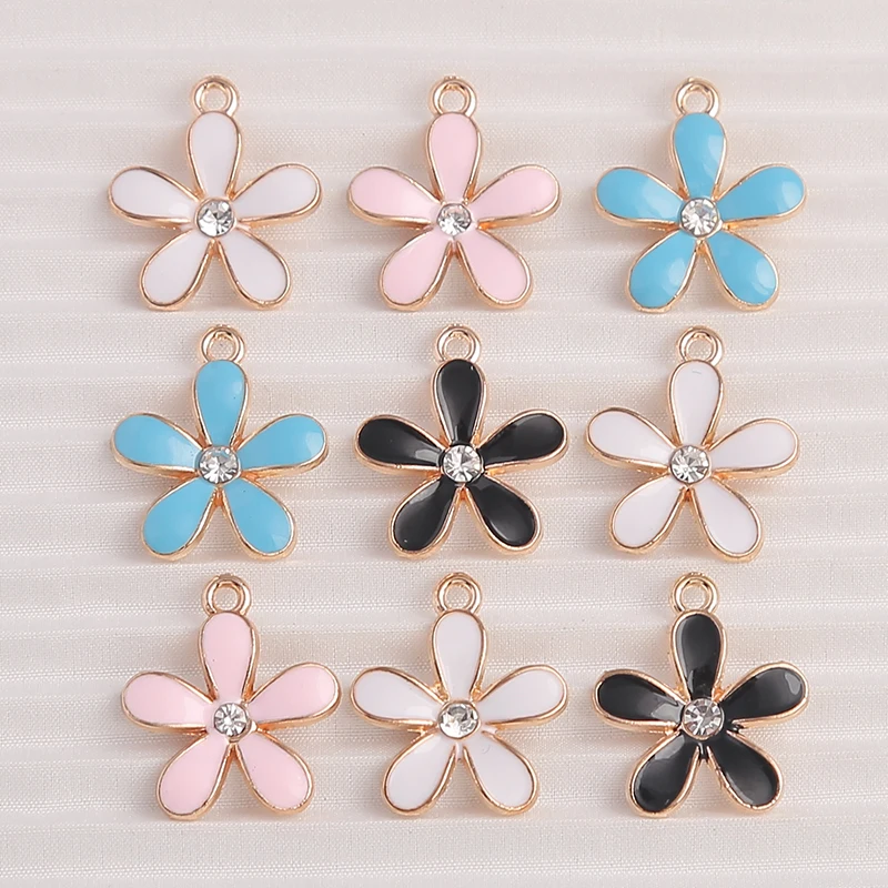 10pcs 13x16mm Cute Enamel Flower Charms Pendants for Jewelry Making Women Fashion Earrings Necklaces Bracelets DIY Crafts Supply