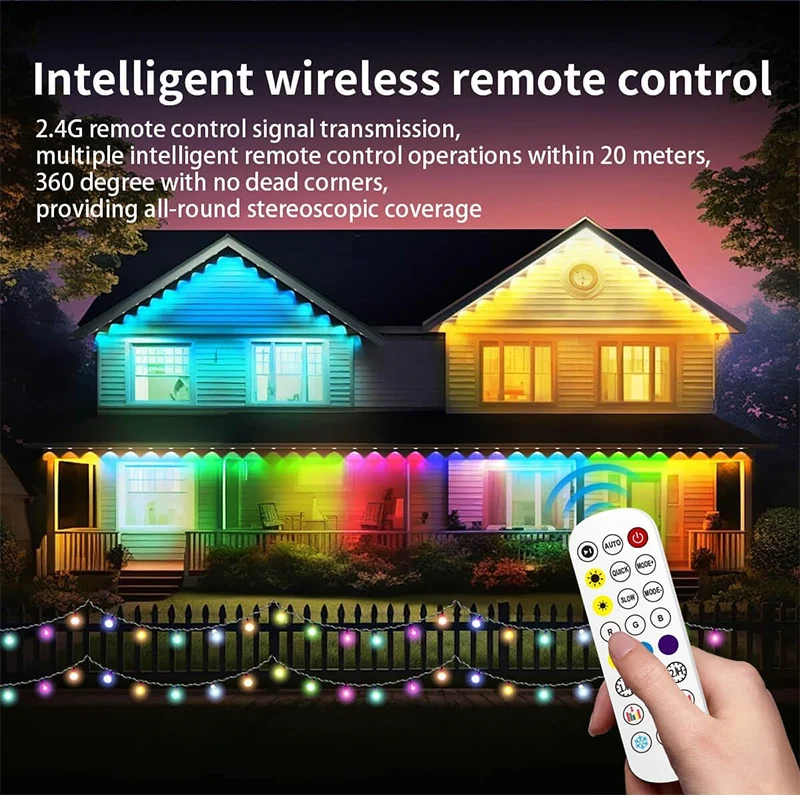 Imagem -04 - Outdoor Rgb Eaves Lights Iluminação Permanente Bluetooth Music Sync Timer Ip67 Waterproof String Home Holiday Decor String Party