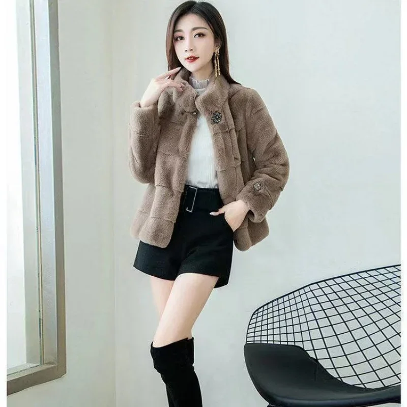 New Winter Coat for Women Faux Fur Jacket Imitation Mink Coat Short Tops Warm Thickening Fashion Brown Jacket Women