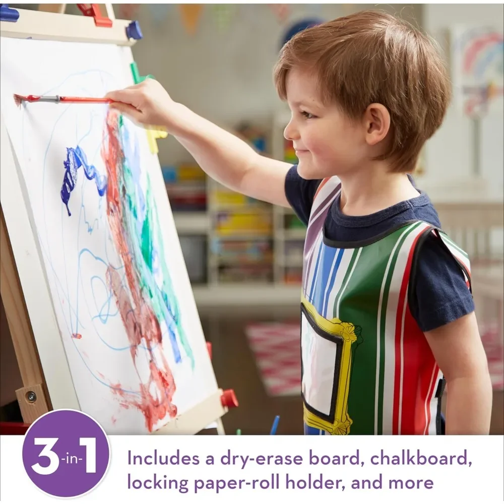 Deluxe Standing Art Easel - Dry-Erase Board, Chalkboard, Paper Roller, 36 months to 84 months