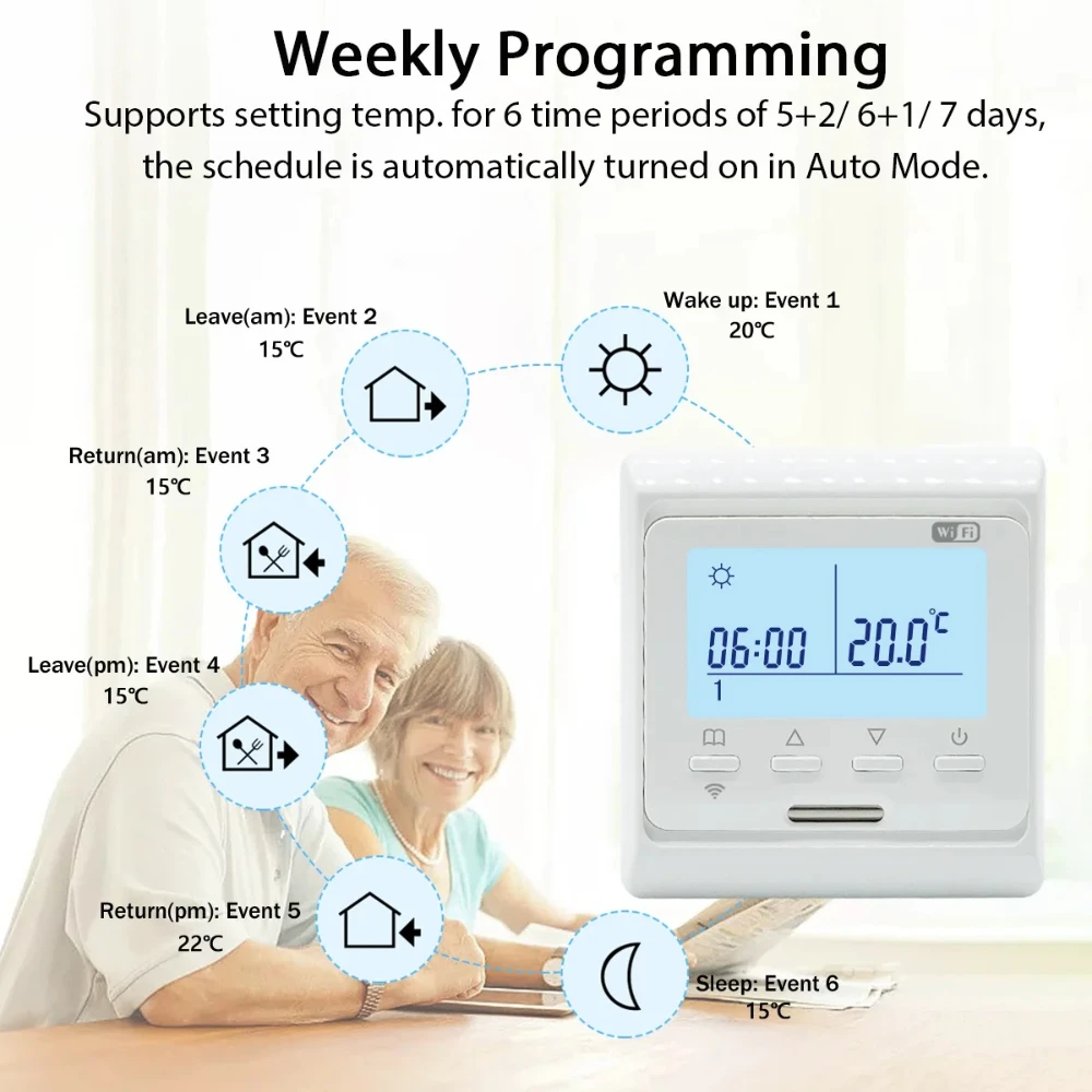 حار بيع الرقمية واي فاي ترموستات 3A 16A للتدفئة تحت الأرضية مع شاشة LCD والتحكم الصوتي عبر مساعد جوجل اليكسا #2