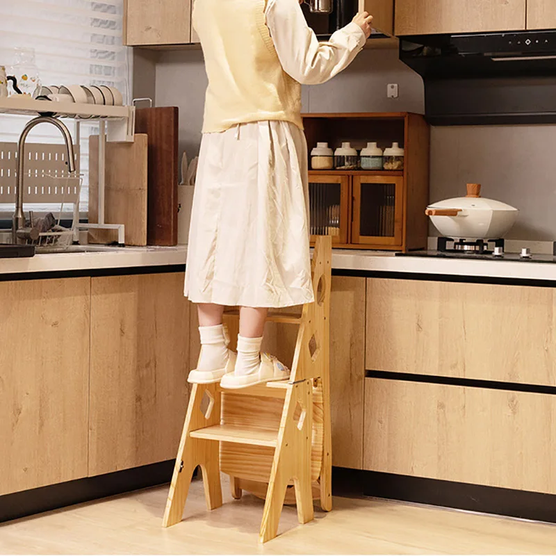 Folding Solid Wood Step Ladder Multifunctional Chair Portable High Ladders Originality Thickening Interior Staircase Household