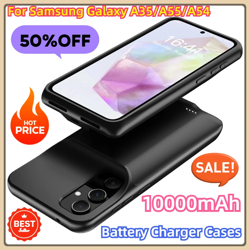 For Samsung Galaxy A35/A55/A54 Portable Extended Battery Pack Charging Cover Power Bank 10000mAh Battery Case