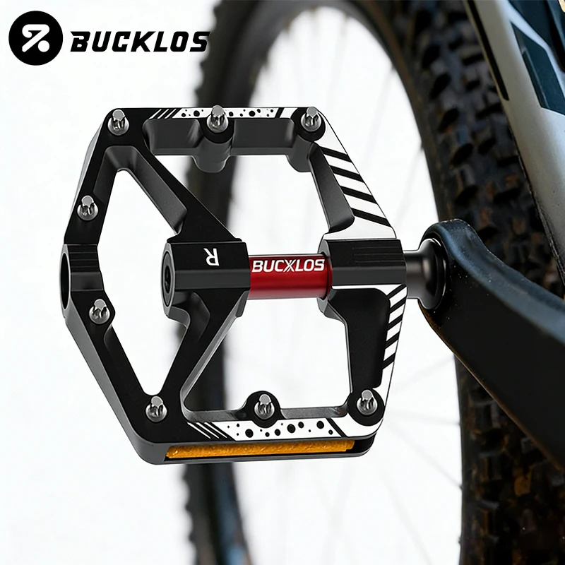 

BUCKLOS Road Bicycle MTB Bike Pedals Reflective Film Anti-skid Bike Flat Pedal Bearing Aluminum Alloy CNC Cycling Foot Pedals