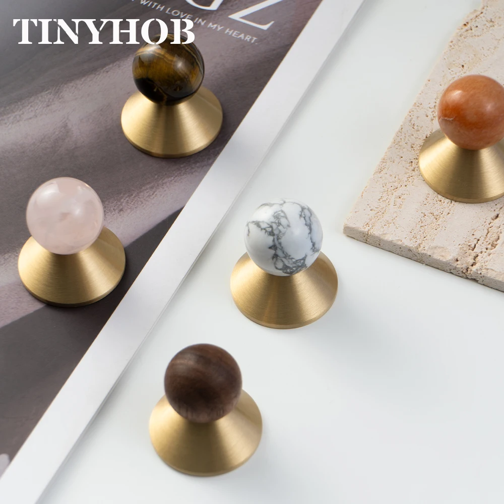 Pink Natural Stone Handle for Cupboard Drawer Pull Luxury Brass Cabinet Knob Home Furniture Accessory