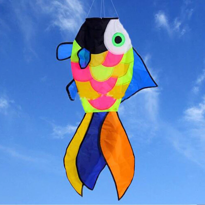 Frete grátis grande peixe windsock kite brinquedos divertidos ao ar livre voando náilon arco-íris pipas para adultos koi peixe pipa praia vento papagaio