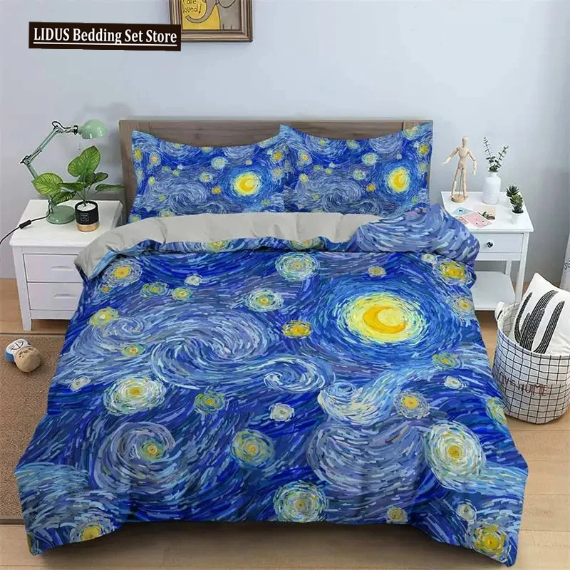 

3D Artistic Bedding Set King Monet Van Gogh Style Sky Oil Painting Pattern Printed Duvet Cover With Pillowcases Hot Sale 2/3PCS