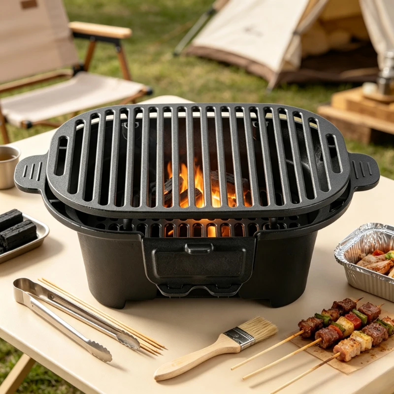 Thickened Cast Iron Charcoal Stove Portable New‑Chinese Fire Pit for Tea‑Boiling BBQ Household Outdoor Camping Heating Brazier