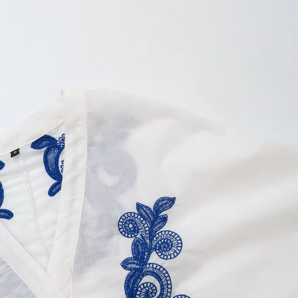 ZBZA Kemeja Kelelawar Bordir Wanita Setelan Rok Midi Atasan Kancing Sebaris Kerah V Longgar Rok A-line Pinggang Tinggi Set Chic Baru Musim Panas