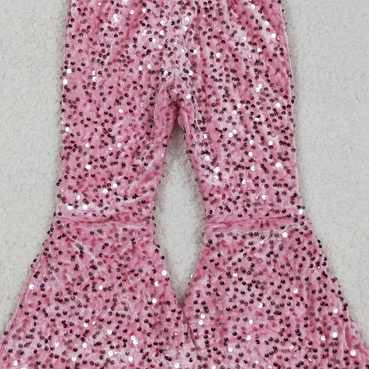 الفتيات الوردي الفاتح الترتر جرس أسفل السراويل تألق الترتر الوردي جرس أسفل السراويل ملابس الأطفال المناسبات الخاصة