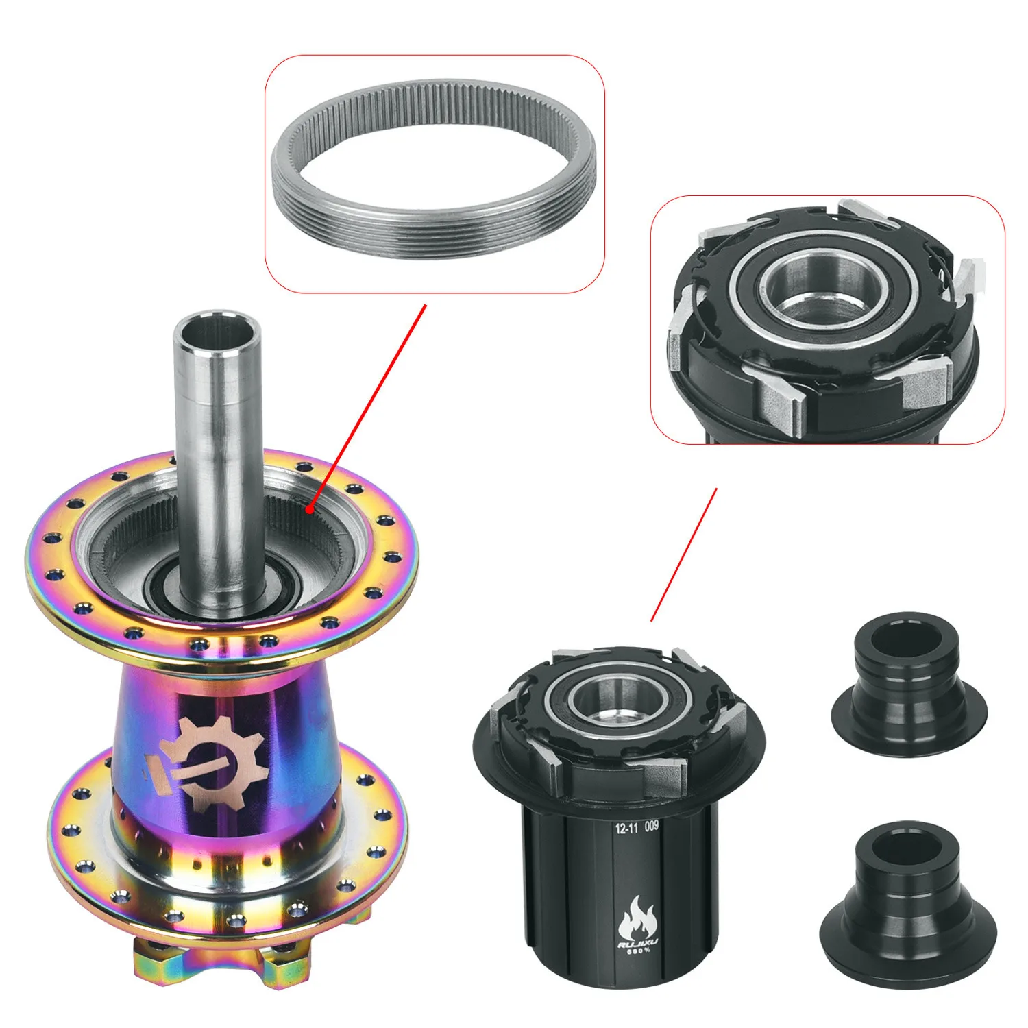 Rainbow 690 rings RUJIXU SLR I9 110*15 141*10 148*12 Bicycle Hub  6-bolt Disc Brake J-Bend 32 Holes BOOST MTB Hub HG XD MS