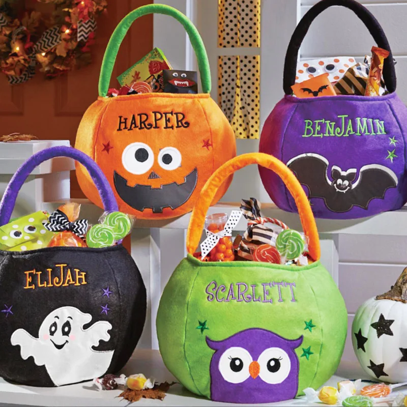 Cute Halloween Portable Pumpkin Bag Trick Or Treat Kids Candy Bag Happy Halloween Day Gift Pumpkin Backpack Shoulder Bag