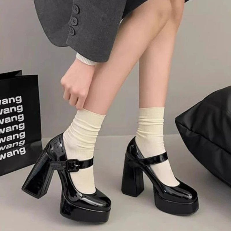 

​2025 New Women's Mary Jane Shoes Super High Heel Waterproof Platform Chunky Thick Heel Height Increasing Fashion Shoes​