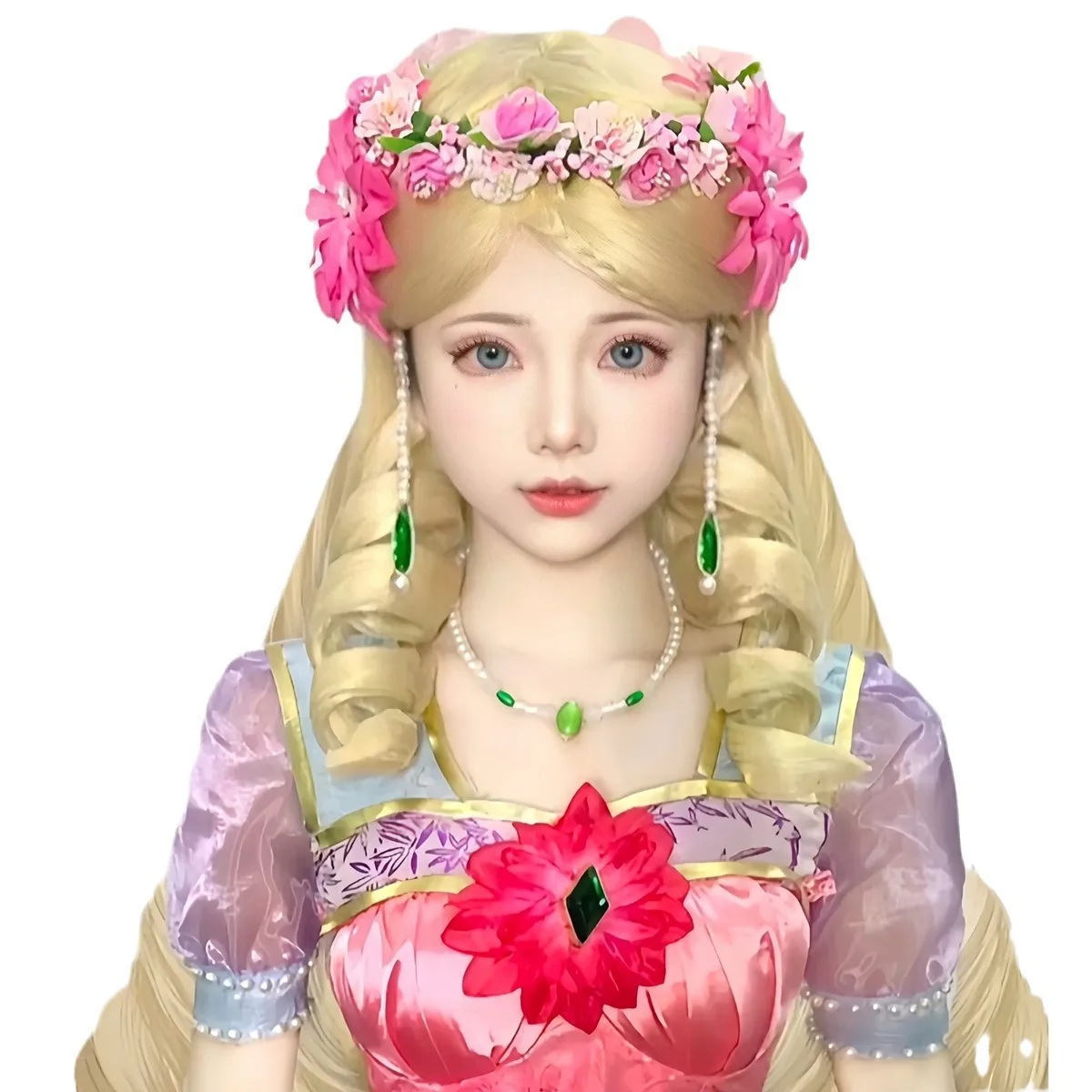 Perruque longue ondulée blonde platine pour enfants, version étudiante, style conte de fées inspiré de la princesse spirituelle de Yeloli