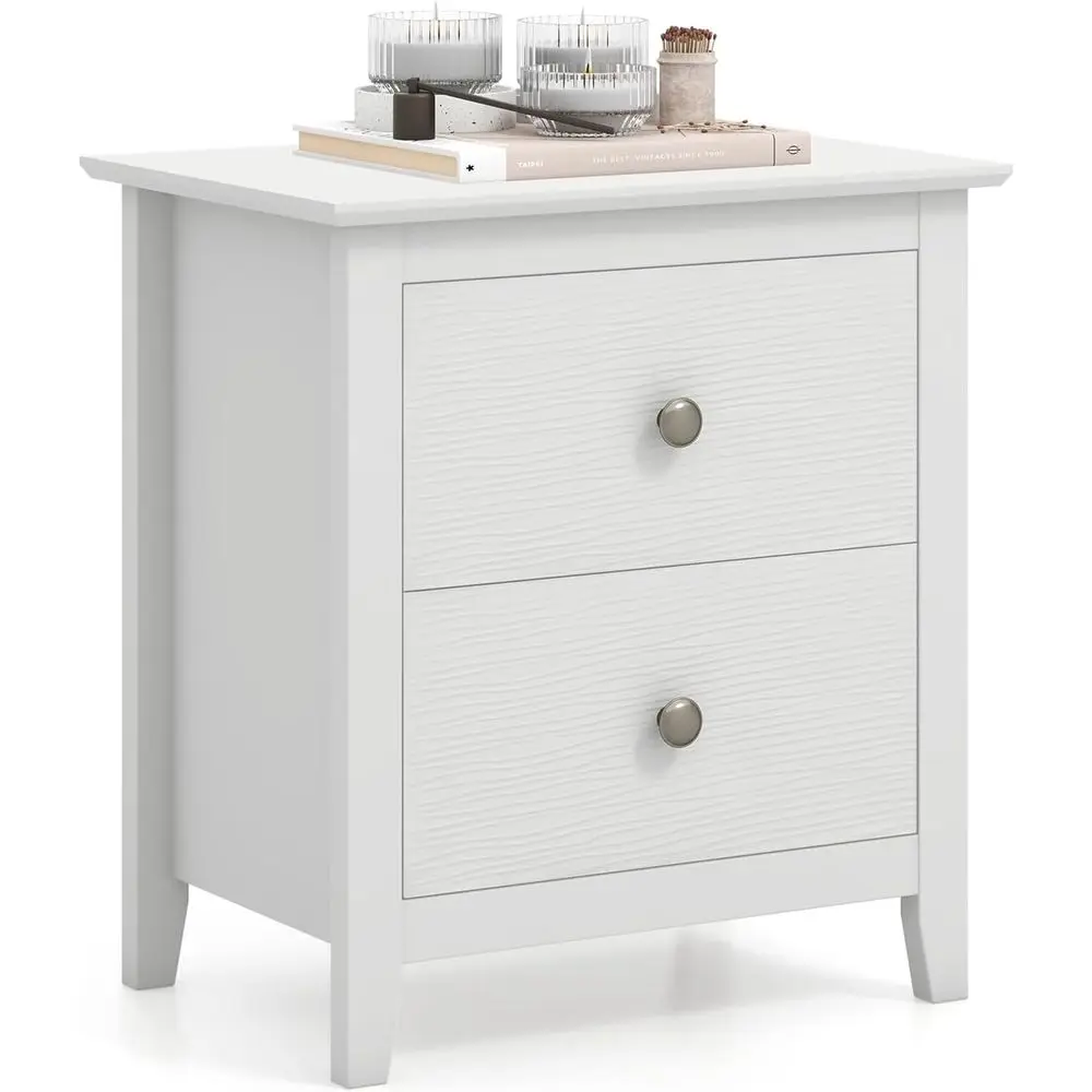 

White Wooden Nightstand with Drawers, Sturdy Side Table for Small Spaces, Ideal for College Dorms and Kids' Rooms, Bedroom Stora