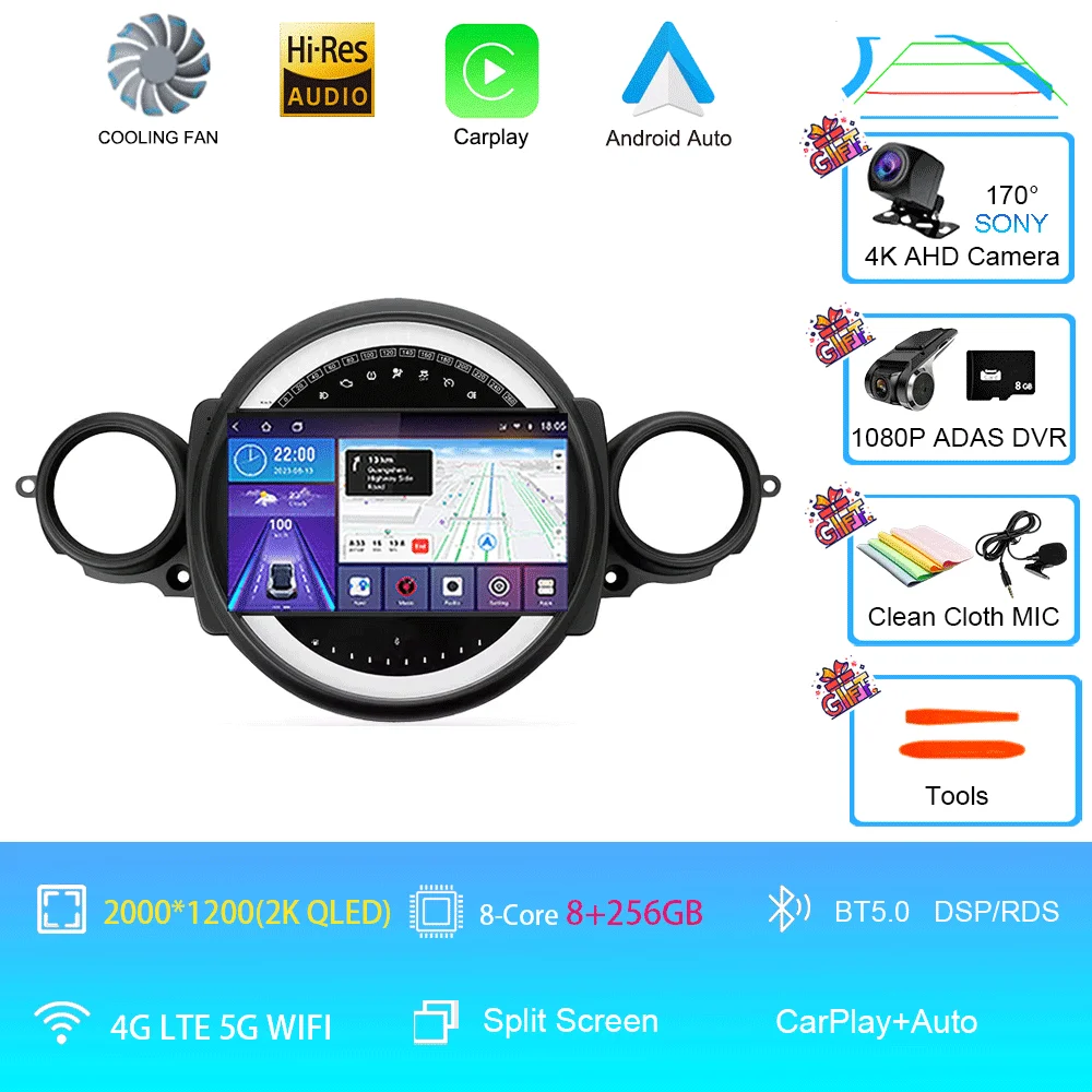 Auto radio Android 16 voor BMW Mini Cooper R56 R60 R51 2006 - 2015 GPS Carplay Navigatie Stereo Auto DSP BT DVD Multimedia Speler