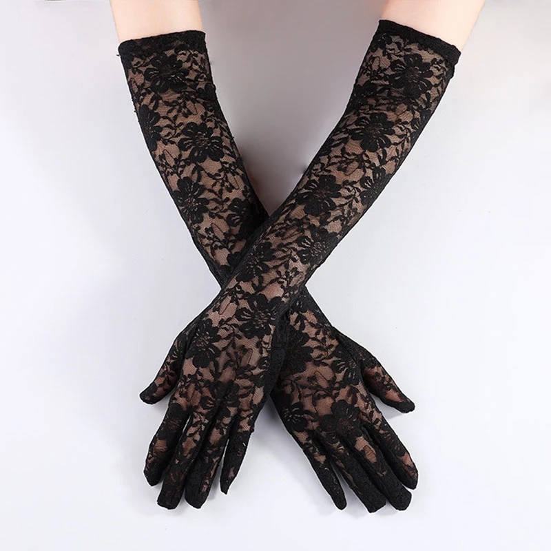 1Pair Sexy Lace Sleeve Gloves Lady Sun Protection Mittens Bride Wedding Dress Accessory Summer Mesh Ultra-thin Long Arm Glove
