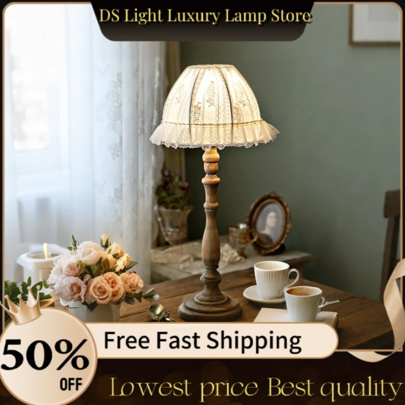 

Light Luxury LED Table Lamp American Bedside Light Retro Cabinet Lamp Bedroom Lace Lamp