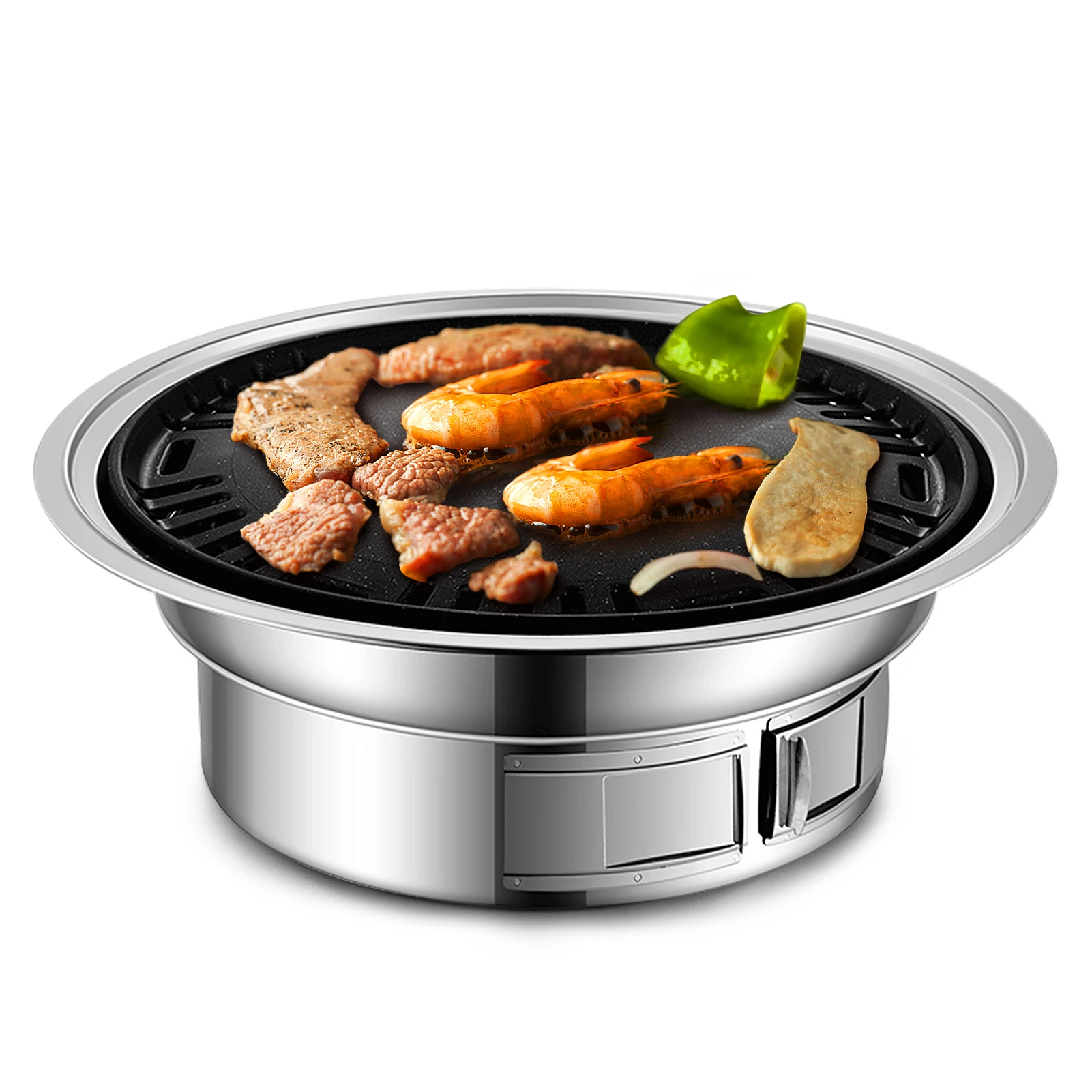 Charcoal Grill Non-stick Korean Barbecue Grill Stove Portable Stainless Steel Outdoor Camping Cooking BBQ Charcoal Grill Stove