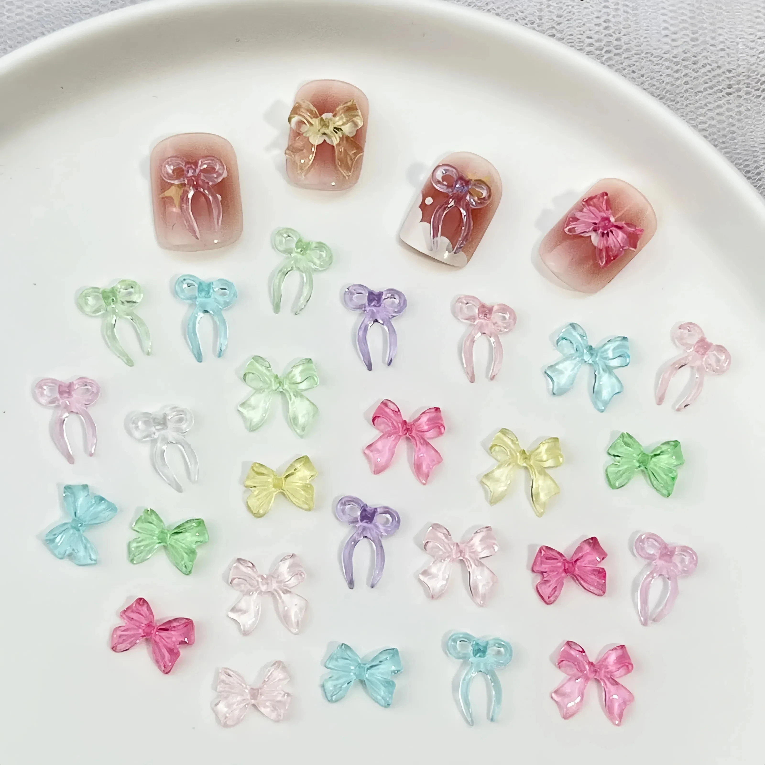 50pcs Candy Jelly Bow Nail Charms 3D Resin Jewelry French Nail Art Decoration Accessories Ice transparent Ribbons Nail Supplies