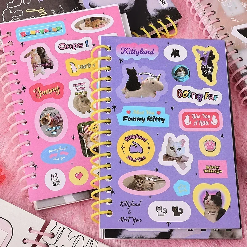 Cute Notebooks Binder for Kids Kawaii Cat Rabbit Scrapbook Notepad Fashion Colorful Page Coil Writing Pad Student Supplies