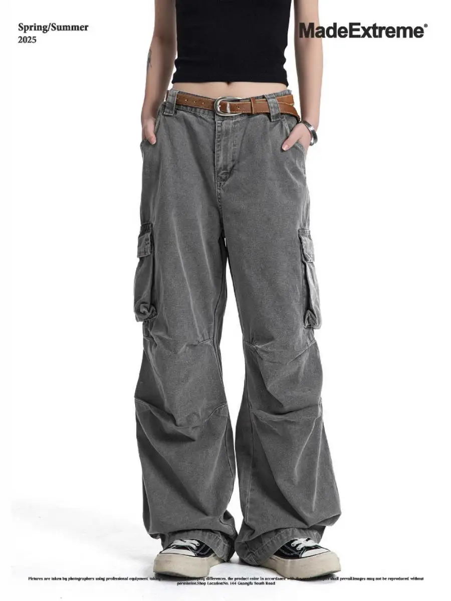 

Madeextreme American Retro Street Waed Cleanfit Casual Pants Loose Trousers with kets Folded Design Summer Thin Straight...