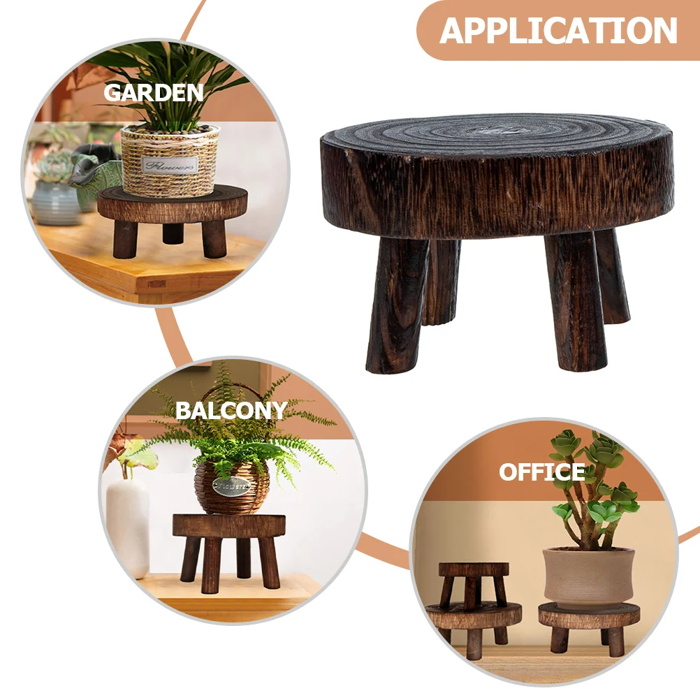 Potted Plant Round Small Stool Flower Stand Indoor Plants Pots Beech Decorative Holder