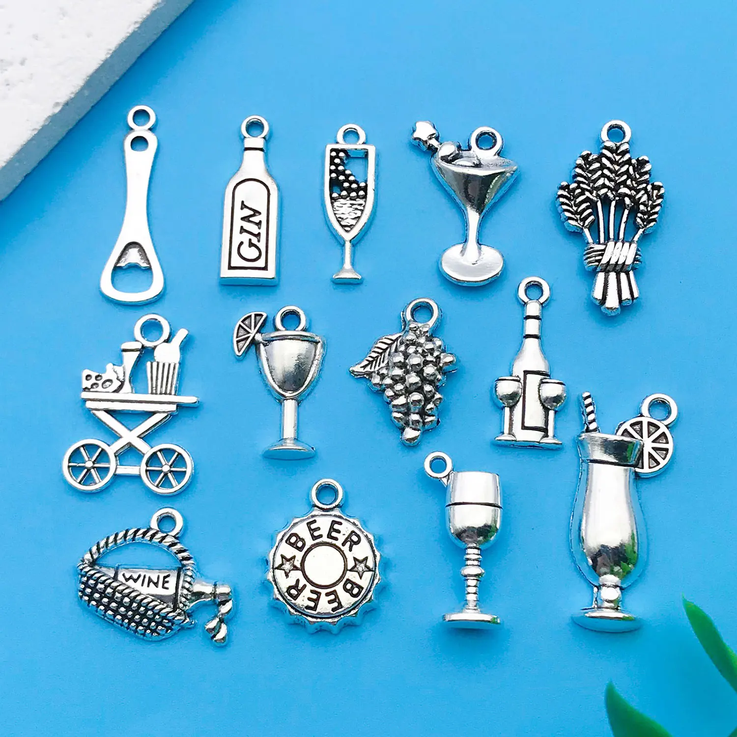 13/26pcs Antique Silver Red Wine Glass Series Mixed Pendants Making DIY Fashion Keychain Earrings Charms for Bracelets Necklace