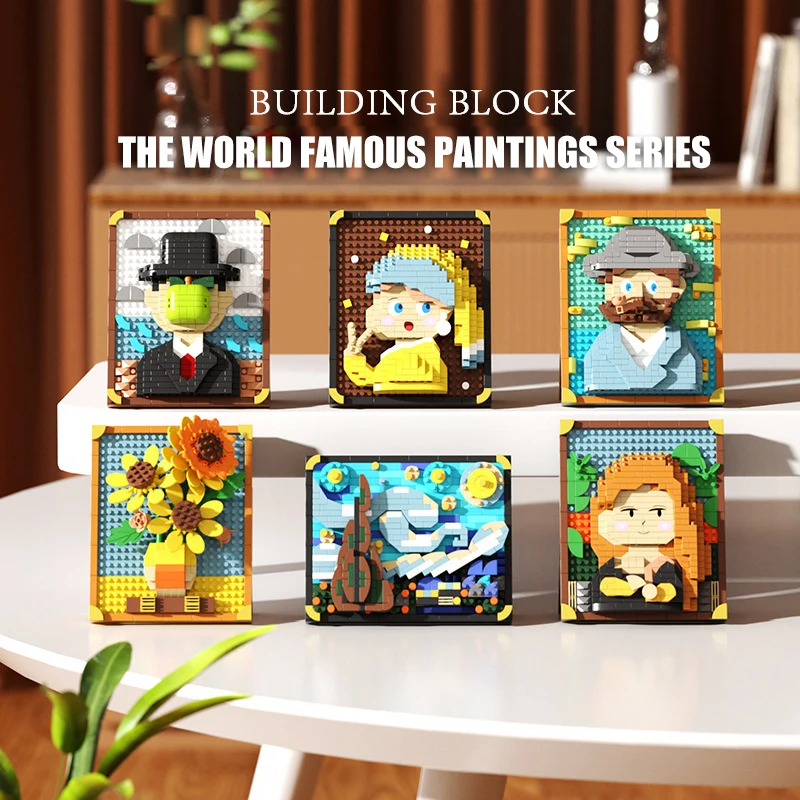 

Creative World Famous Painting Series Sunflower Starry Sky DIY Assemble Mini Building Blocks Photo Frame Toys Gifts Decoration