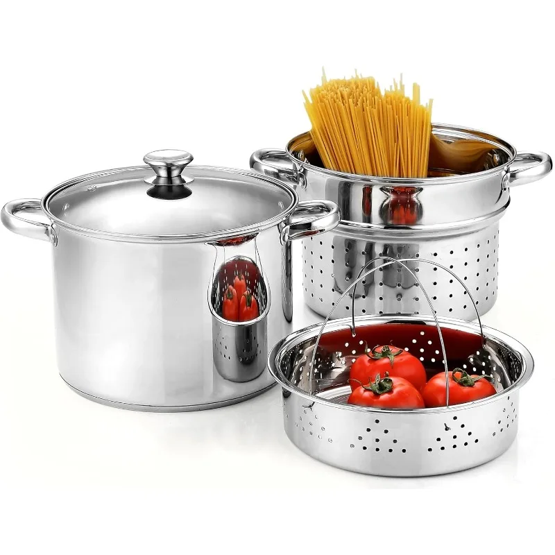 

4-Piece 8 Quart Multipots, Stainless Steel Pasta Cooker Steamer