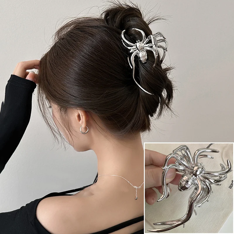 New Trendy Spider Hair Claw Clamp Vintage Silver Black Color Hair Clip Women Fashion Hairpins Hair Accessories 2024 New Headwear