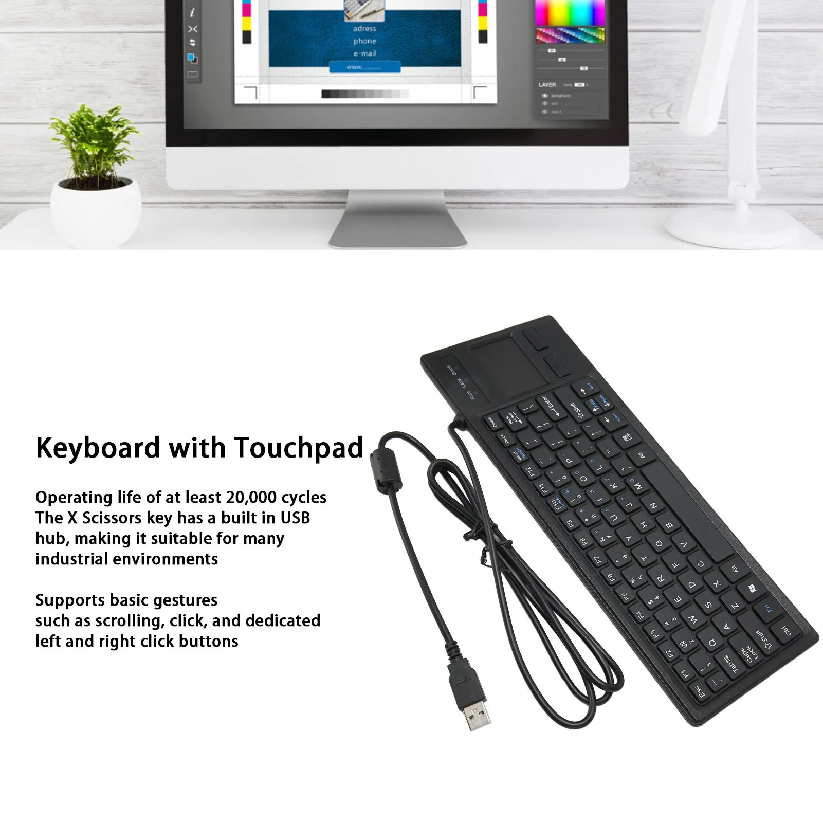 คีย์บอร์ด Compact Touch K 800 พร้อมทัชแพดแบบมีสาย Ultra Thin Mini Compact Touch Keyboard พร้อมแป้นพิมพ์ฟังก์ชัน HUB