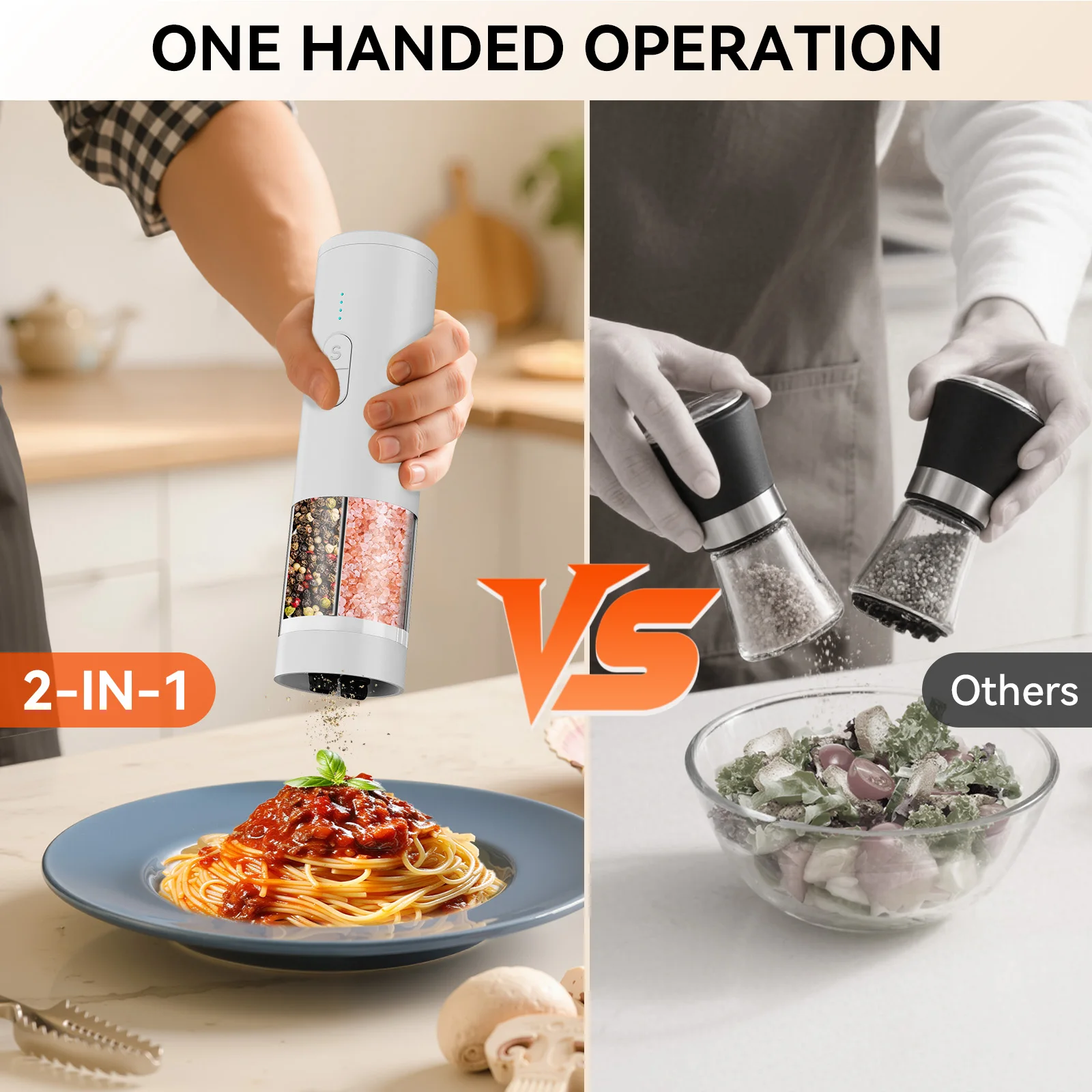 2 in 1 Electric Salt and Pepper Grinder Type C Rechargeable Adjustable Coarseness 2 100ml Capacity Instant S P Switch Kitch view 6