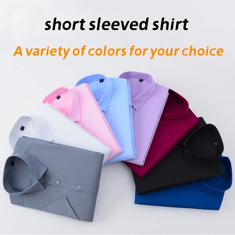 

Luxury Men's Shirt Bamboo Fiber Summer Big Size Solid Short Sleeve Causal Non-ironing Blue Business Office Slim Fit Dress Shirts