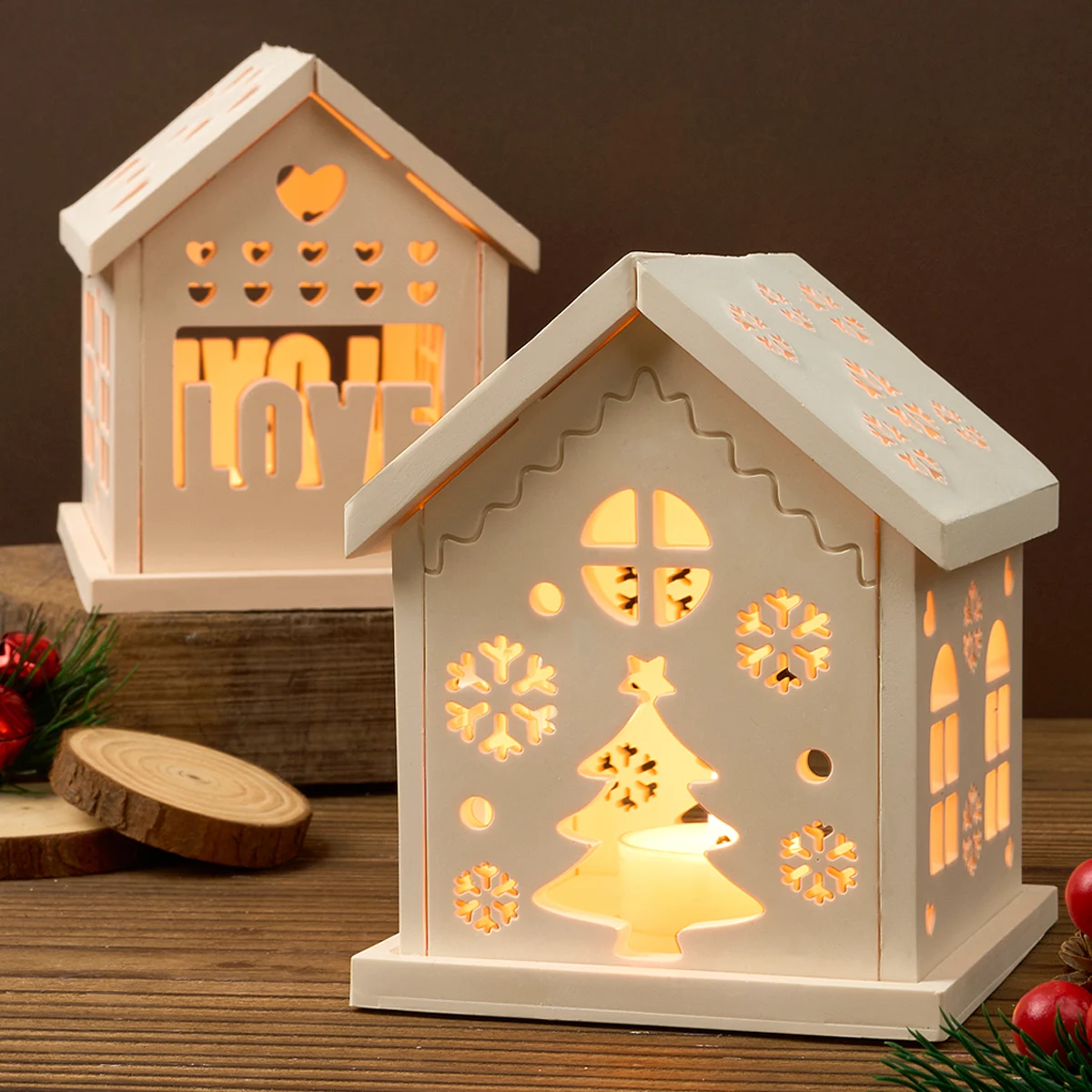 3D House Candlestick Silicone Mold DIY Christmas Tree Ornament Houses Tealight Candle Holder Molds Plaster Resin Craft Making