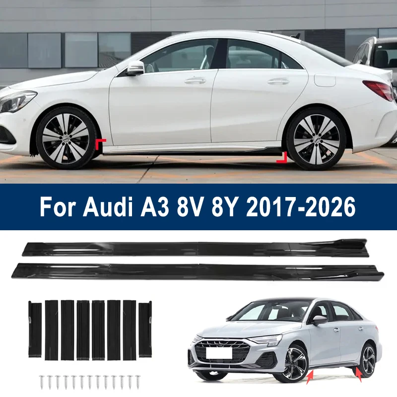 

For Audi A3 8V 8Y 2017-2026 2018 Car Side Skirt Splitters Extended Side Spoiler Sport Body Kit Bumper Lip Modified Parts 8Pcs