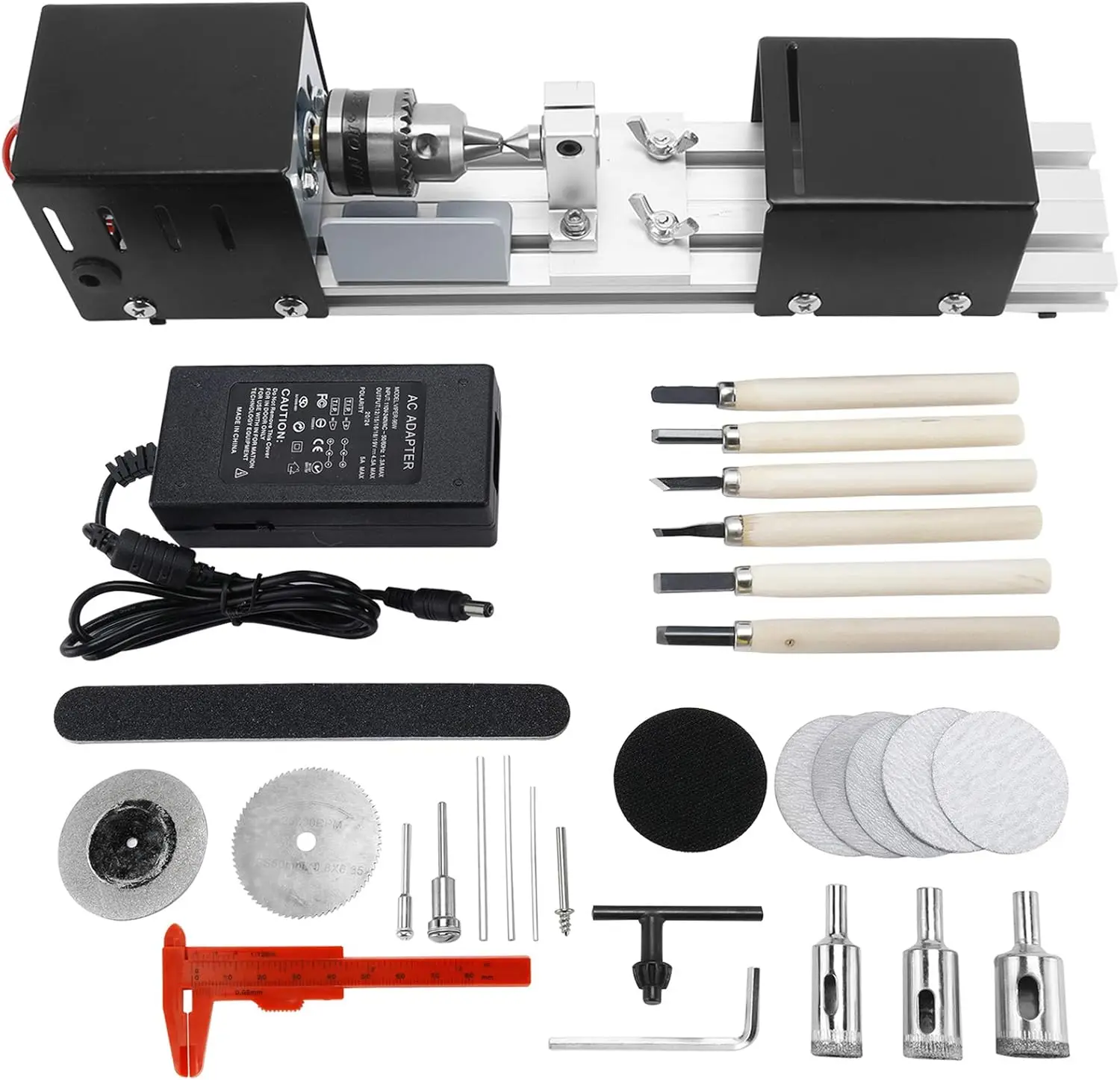 Mini Lathe Beads Polisher Machine Kit, DIY Wood Lathe Milling Machine Grinding Polishing Beads Drill Rotary Tool Set, Grey