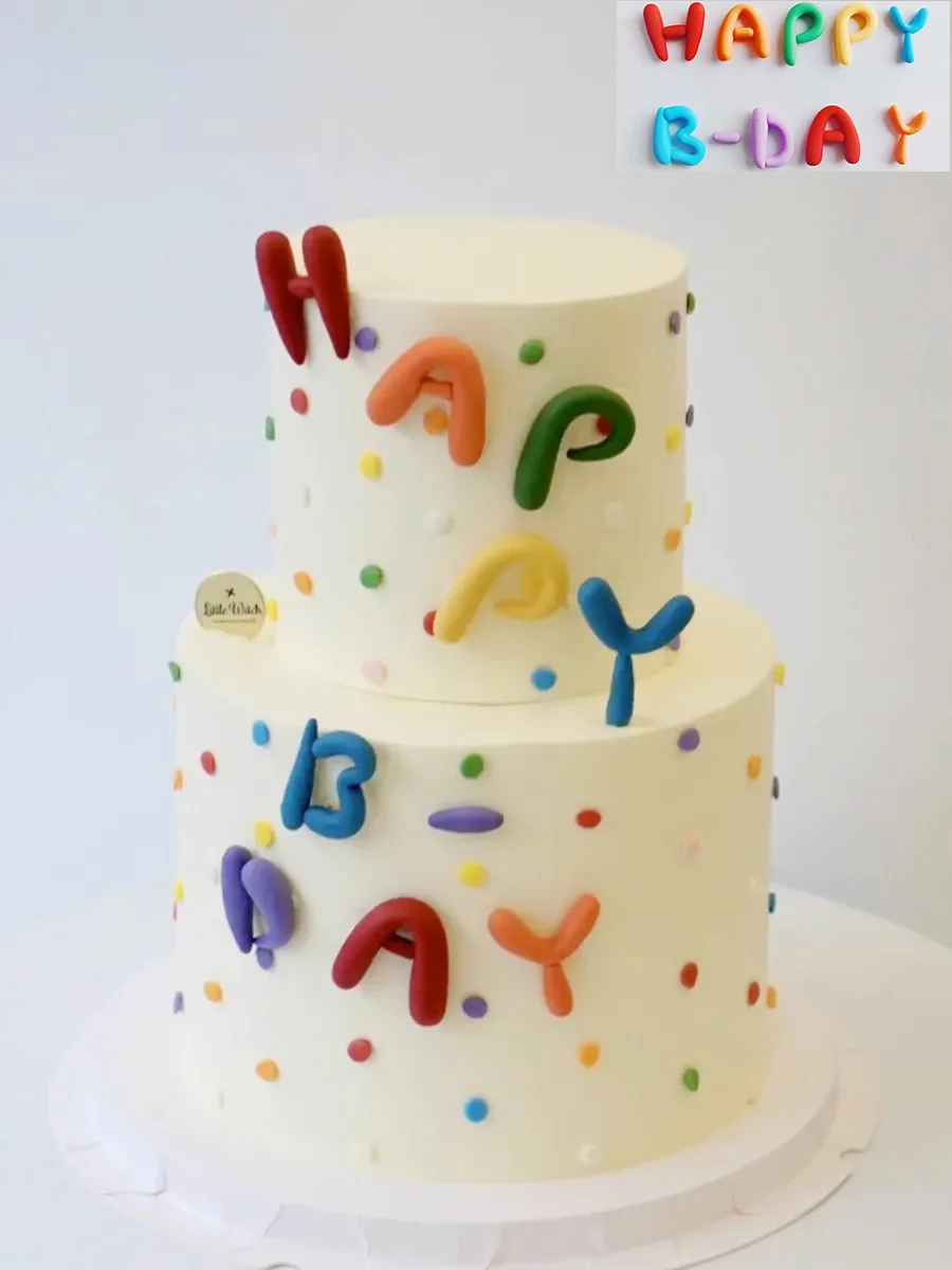 Large Size Korean Style Colorful Happy Birthday Cake Decoration Cartoon Candy Color Cake Topper 1 Year Children's Party Supplies