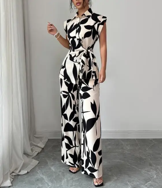 

Новинка Весна/Лето 2026: Модный элегантный комплект для отпуска с принтом и коротким рукавом для женщин