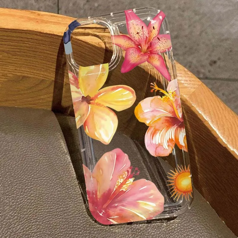 Capa de telefone transparente com padrão floral para iPhone 17 16 Capas iPhone 15 14 13 12 11 Pro Max 16E XS X XR 7 8 Plus SE2 Capa macia