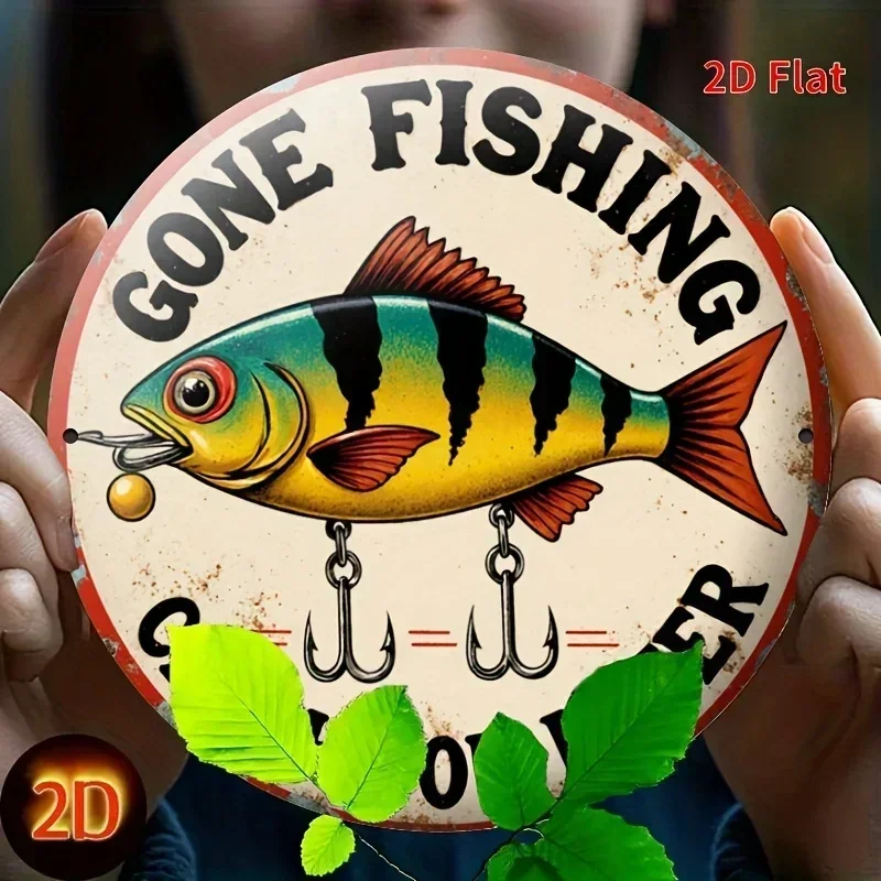 [2D Flat] A Stylish Declaration for Fishing, This Metal Aluminum Sign Measures 7.87×7.87inch And Serves As a Vintage Decoration