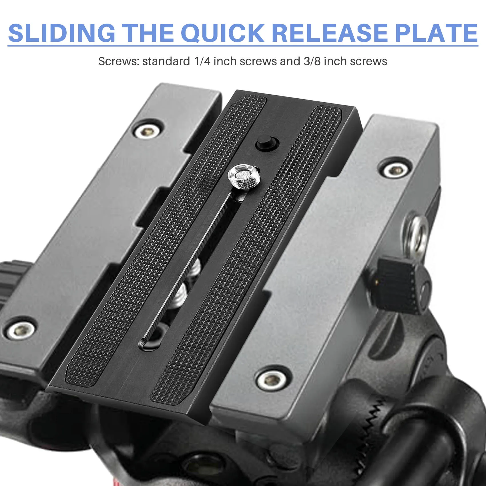 A03F Sliding Quick Release Plate with 1/4 & 3/8 Inch Screws for Manfrotto MVH500AH Tripod Head, Aluminum Alloy Camera Plate