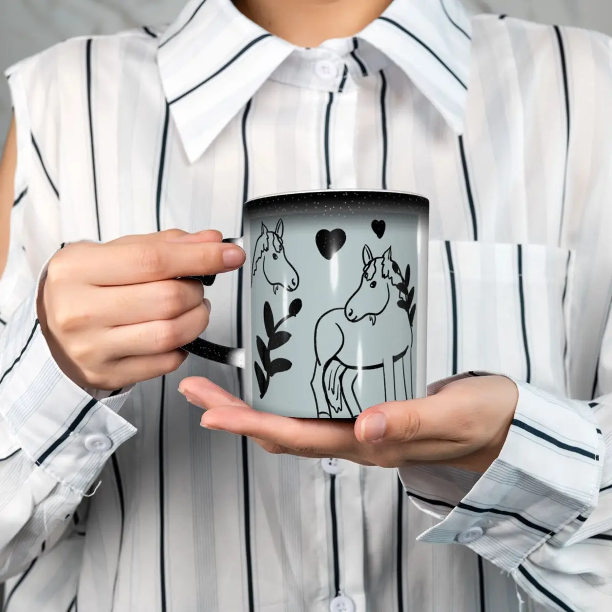 Horses And Leaves Pattern Mug Funny Ceramic Coffee Cups Tea Mugs Milk Cup Drinkware Gifts for Friends