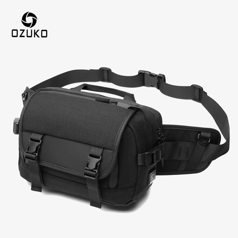 OZUKO-riñonera multifunción impermeable para hombre, bolsa de viaje para teléfono, bolso cruzado con cinturón, a la moda, para exteriores