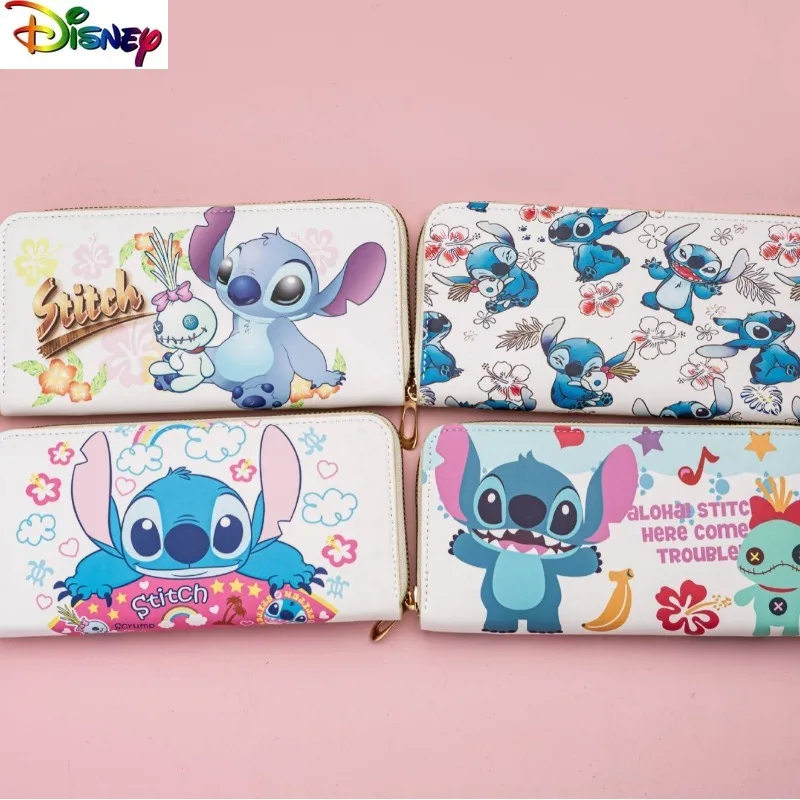 Disney high-quality PU cartoon Stitch anime wallet for women, long multi-functional storage coin purse