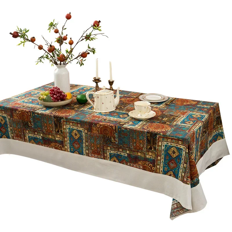 Cotton and Linen Tablecloth Light Luxury Living Room Coffee Table Rectangular Dining Table Dustproof Tablecloth Bohemia