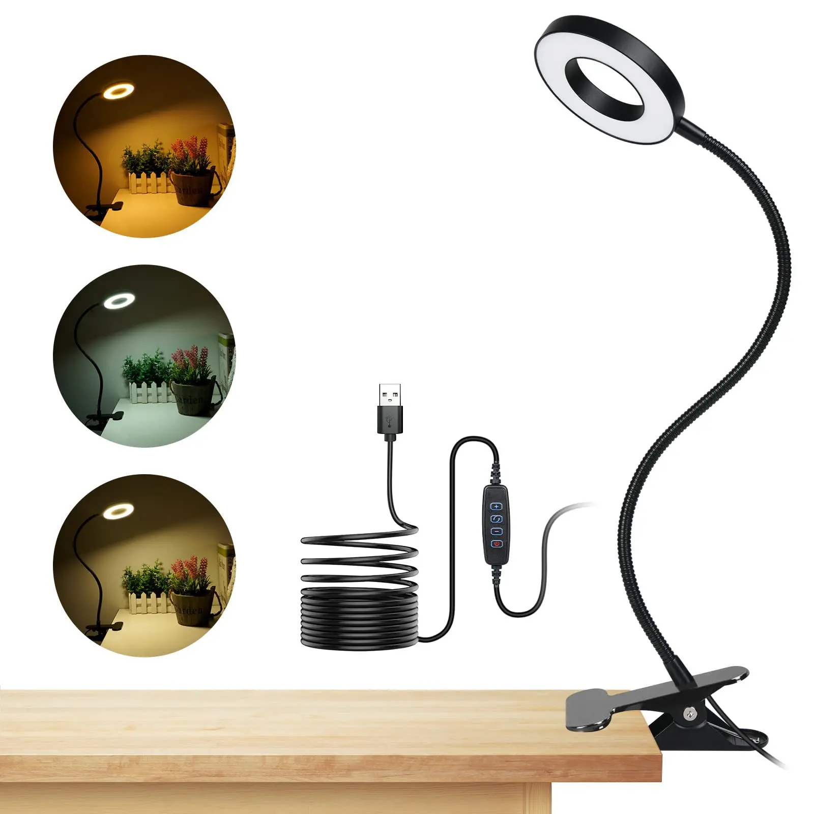 

LED Desk Lamp Clip On Light 3 Light Modes Eye Caring Brightness Adjustable for Reading Studying Video Conference Lighting Black