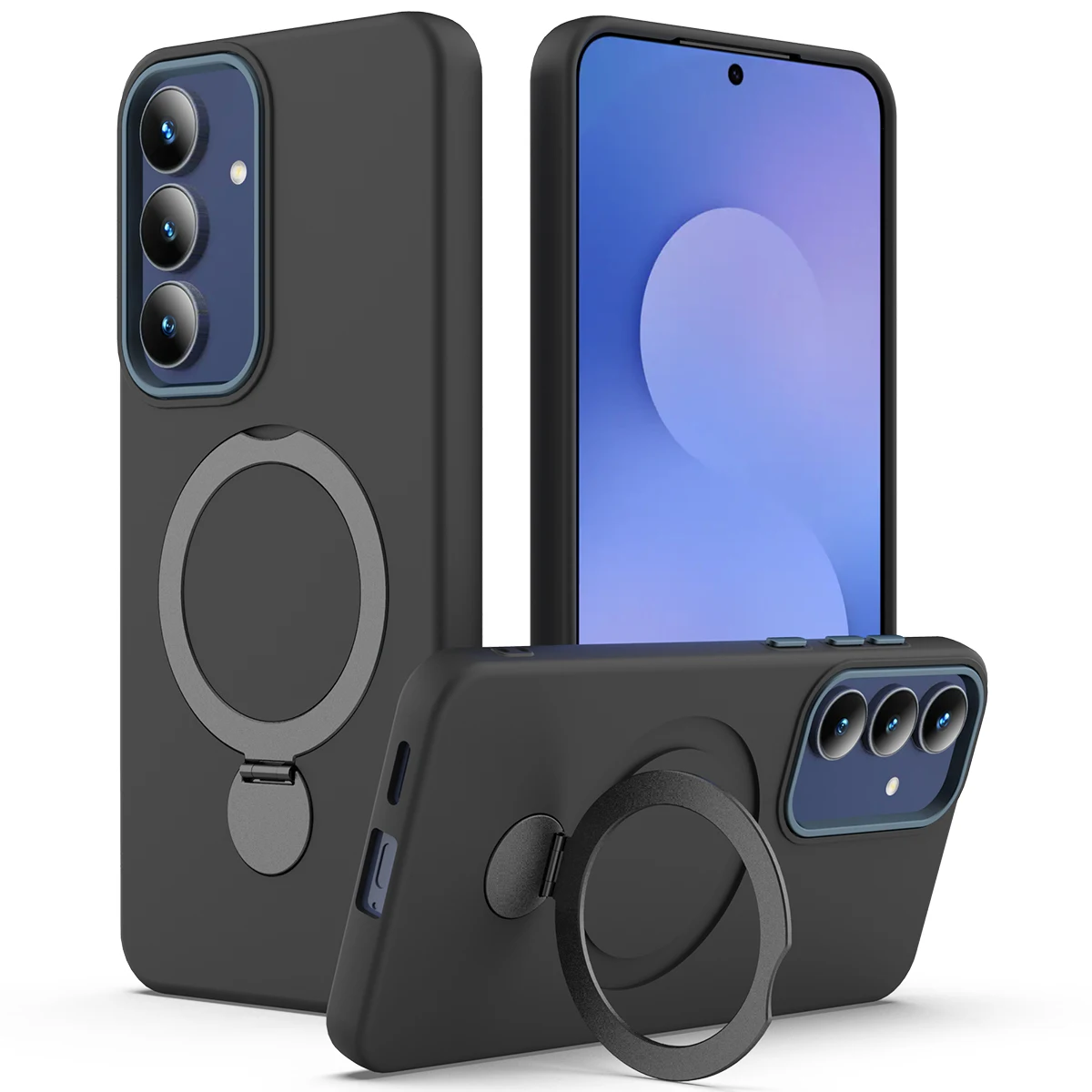 

Shockproof Ring Holder Rotate Kickstand Phone Case For Samsung Galaxy A56 A16 A36 S24 S25, Slim Skin Fleece Protective Cover